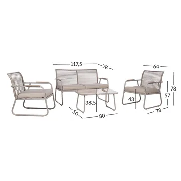 Havemøbelsæt HOME4YOU Macos bord, sofa og 2 stole Beige - Beige - Havemøbler - Balkon - Balkonmøbler - Altansæt