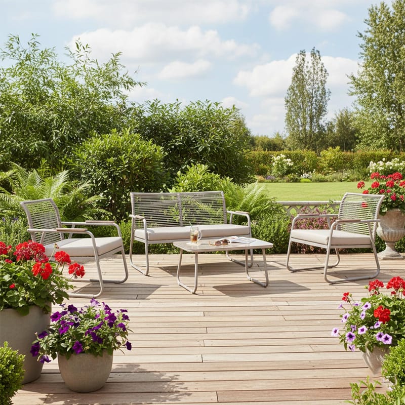 Havemøbelsæt HOME4YOU Macos bord, sofa og 2 stole Beige - Beige - Havemøbler - Balkon - Balkonmøbler - Altansæt