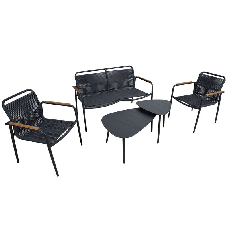 Havemøbelsæt HOME4YOU Nebo 2 borde, bænk og 2 stole - Grå - Havemøbler - Balkon - Balkonmøbler - Altansæt