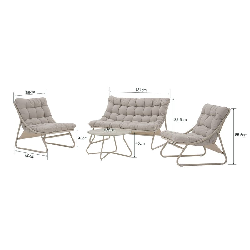 Havemøbelsæt HOME4YOU Samba bord, sofa og 2 stole lysegrå - lysegrå - Havemøbler - Balkon - Balkonmøbler - Altansæt