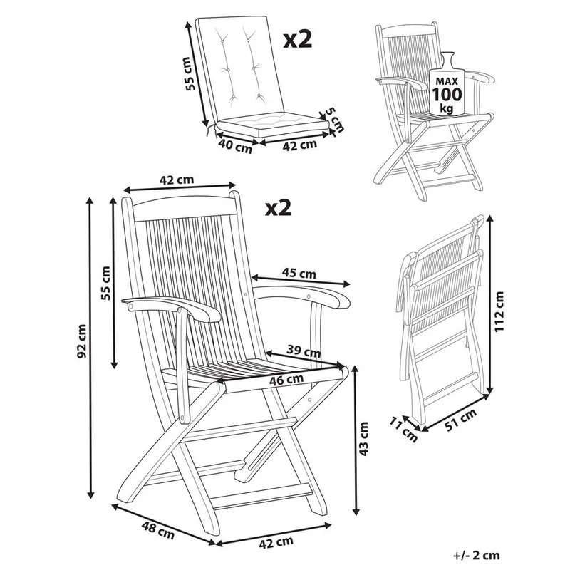 Havestol Maui Premium 2-pak - Lyst træ, beige - Havemøbler - Balkon - Balkonmøbler - Altanstole