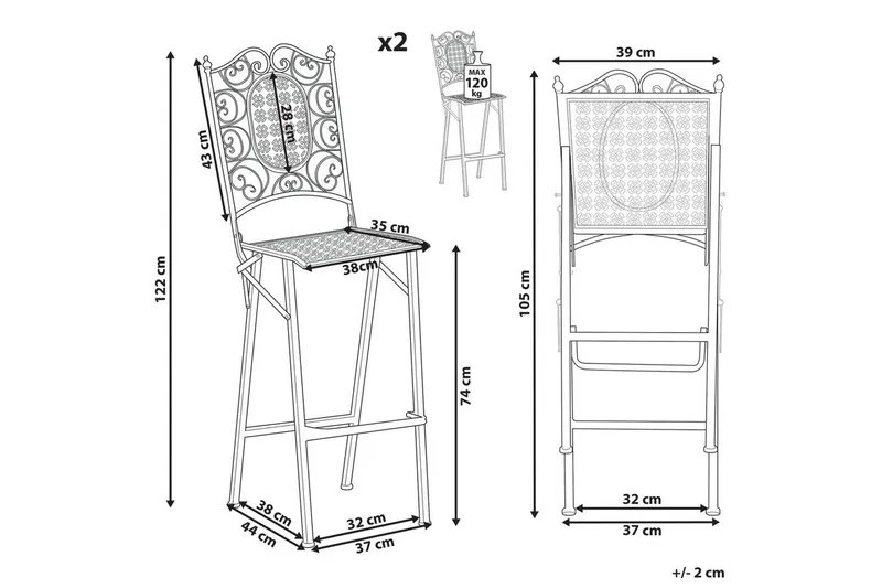 Havestol sæt á 2 Bormio - Havemøbler - Balkon - Balkonmøbler - Altanstole