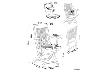 Havestol sæt á 2 Maui II - Lyst træ, blå - Havemøbler - Balkon - Balkonmøbler - Altanstole