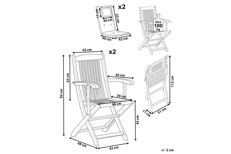 Havestol sæt á 2 Maui II - Lyst træ, off-white - Havemøbler - Balkon - Balkonmøbler - Altanstole