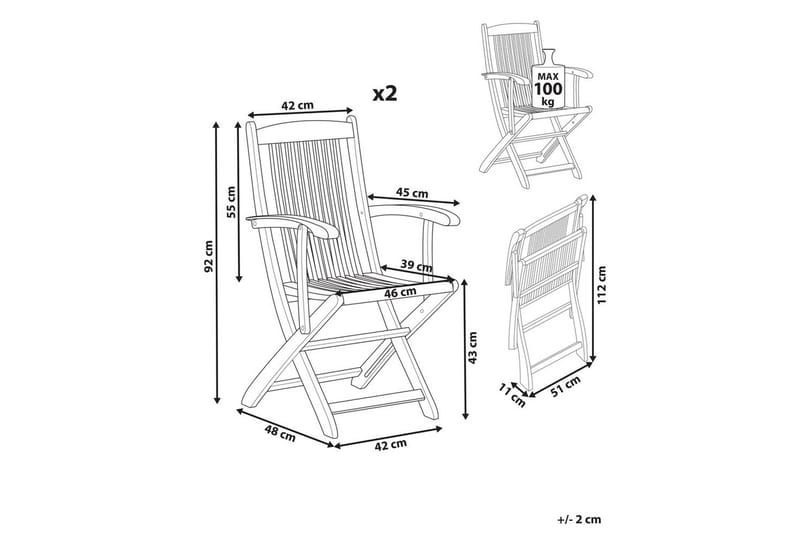 Havestol sæt á 2 Maui II - Lyst træ - Havemøbler - Balkon - Balkonmøbler - Altanstole