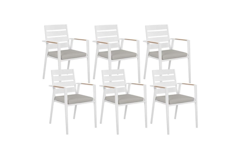 Havestol sæt á 6 Taviano, Hvid, grå, lyst træ