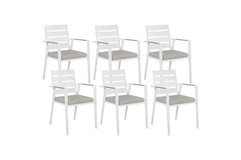 Havestol sæt á 6 Taviano, Hvid, grå, lyst træ
