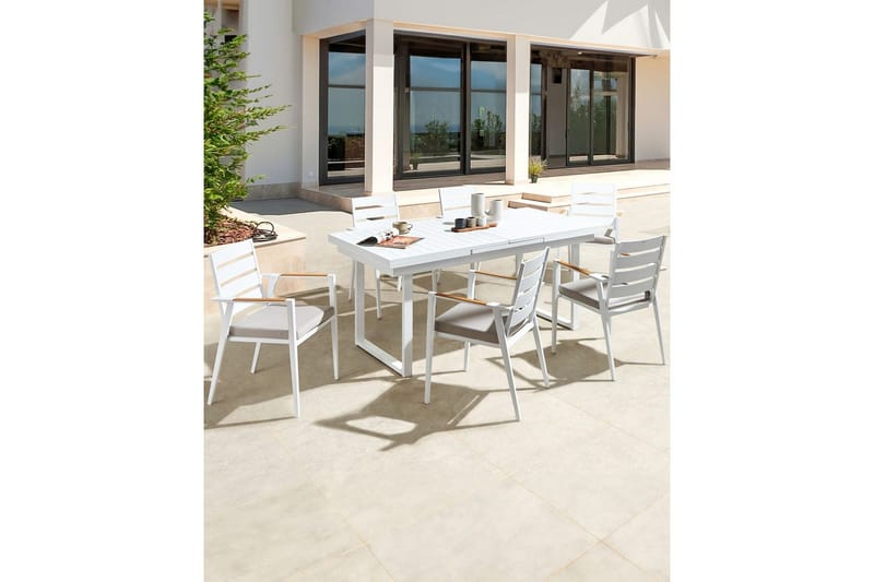 Havestol sæt á 6 Taviano - Hvid, grå, lyst træ - Havemøbler - Balkon - Balkonmøbler - Altanstole