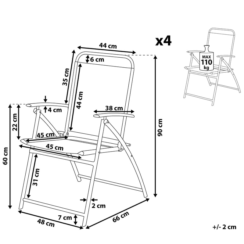 Havestol sæt af 4 Livo - Havemøbler - Balkon - Balkonmøbler - Altanstole