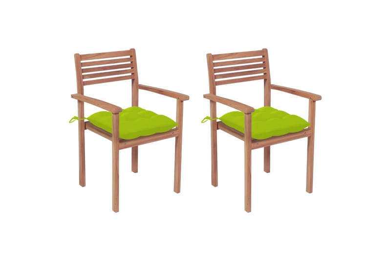 Havestole 2 Stk. Med Lysegrønne Hynder massivt teaktræ - Spisebordsstole udendørs - Altanstole