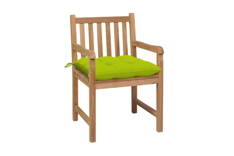 Havestole 2 Stk. Med Lysegrønne Hynder massivt teaktræ - Spisebordsstole udendørs - Altanstole