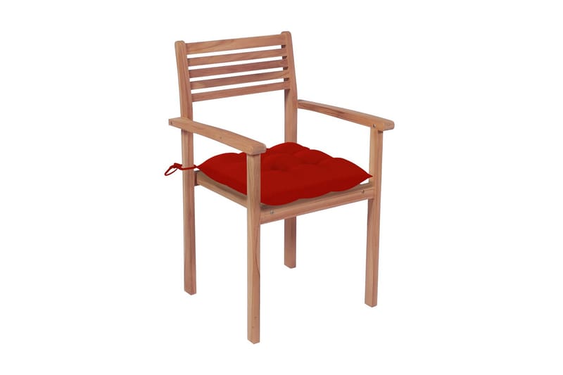 Havestole 2 Stk. Med Røde Hynder massivt teaktræ - Spisebordsstole udendørs - Altanstole