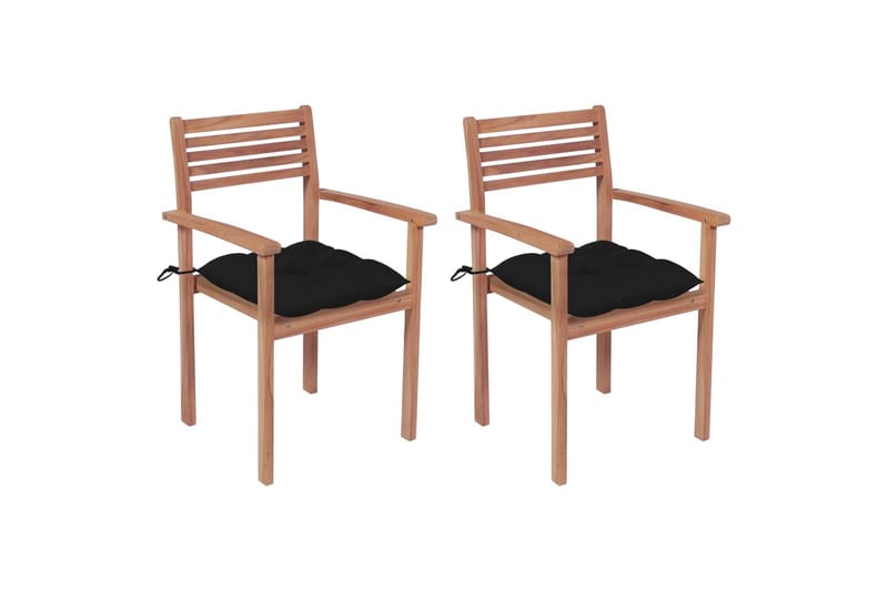 Havestole 2 Stk. Med Sorte Hynder massivt teaktræ - Spisebordsstole udendørs - Altanstole