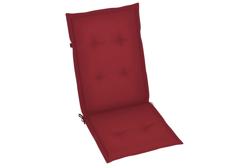 havestole 2 stk. med vinrøde hynder massivt teaktræ - Rød - Spisebordsstole udendørs - Altanstole