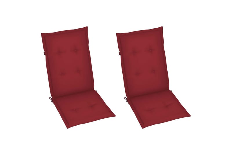 havestole 2 stk. med vinrøde hynder massivt teaktræ - Rød - Spisebordsstole udendørs - Altanstole