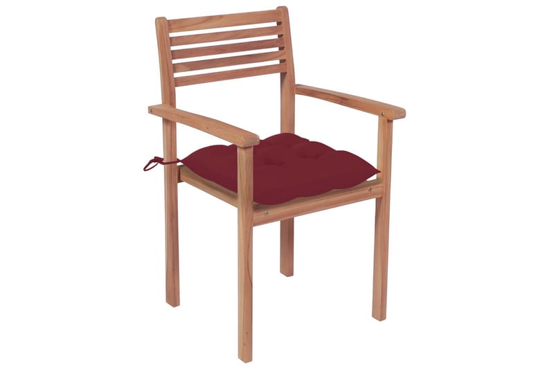 Havestole 2 Stk. Med Vinrøde Hynder massivt teaktræ - Spisebordsstole udendørs - Altanstole