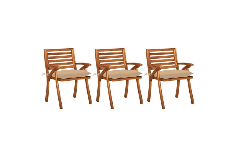 havestole 3 stk. med hynder massivt akacietræ - Brun - Havemøbler - Balkon - Balkonmøbler - Altanstole