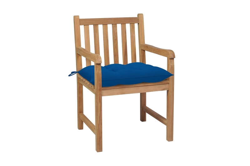 havestole 4 stk. med blå hynder massivt teaktræ - Brun - Spisebordsstole udendørs - Altanstole