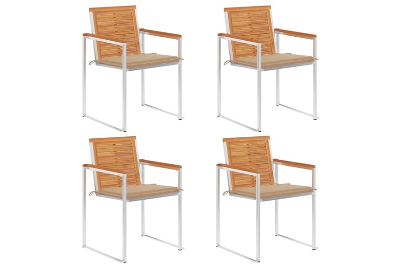 havestole 4 stk. med hynder massivt akacietræ - Beige - Havemøbler - Balkon - Balkonmøbler - Altanstole