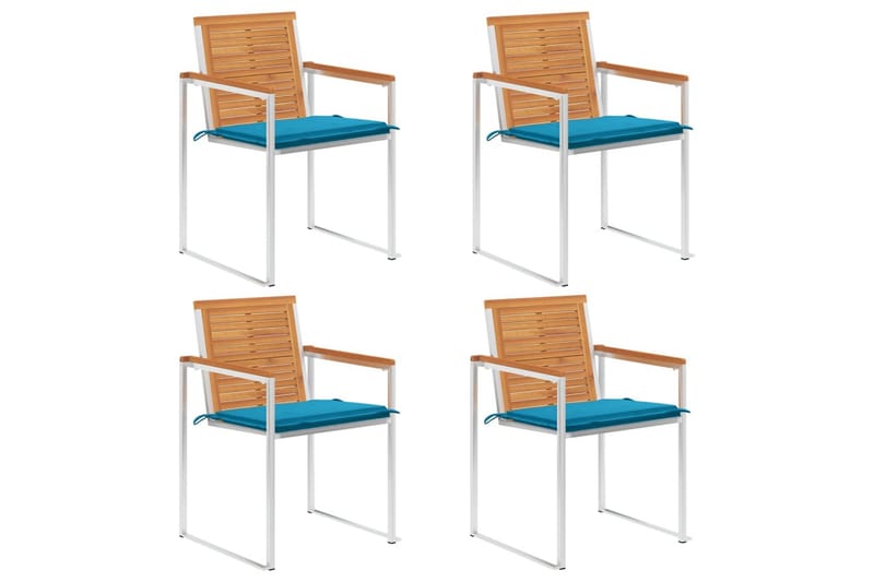 havestole 4 stk. med hynder massivt akacietræ - Blå - Havemøbler - Balkon - Balkonmøbler - Altanstole