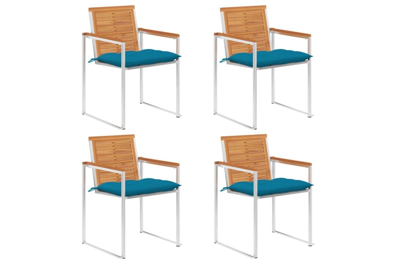 havestole 4 stk. med hynder massivt akacietræ - Blå - Havemøbler - Balkon - Balkonmøbler - Altanstole