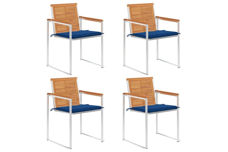havestole 4 stk. med hynder massivt akacietræ - Blå - Havemøbler - Balkon - Balkonmøbler - Altanstole