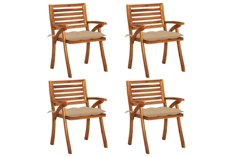 havestole 4 stk. med hynder massivt akacietræ - Brun - Havemøbler - Balkon - Balkonmøbler - Altanstole