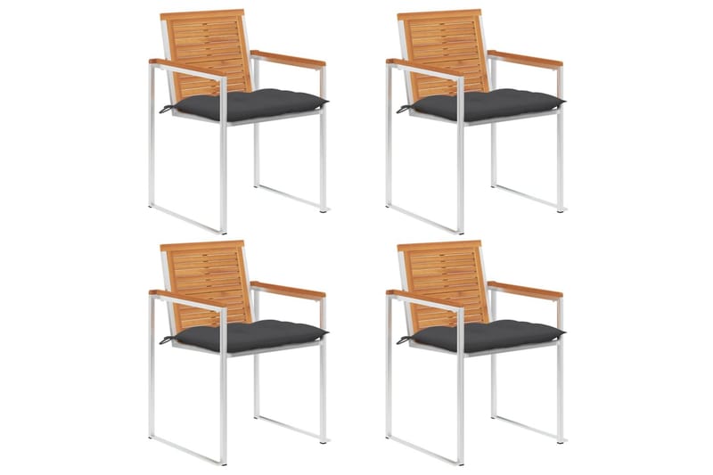 havestole 4 stk. med hynder massivt akacietræ - Brun - Havemøbler - Balkon - Balkonmøbler - Altanstole
