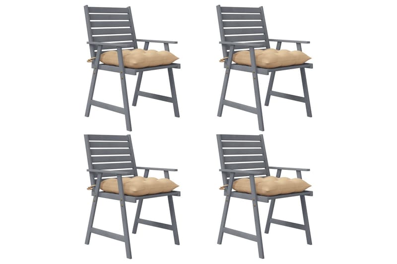 havestole 4 stk. med hynder massivt akacietræ - Grå - Spisebordsstole udendørs - Altanstole