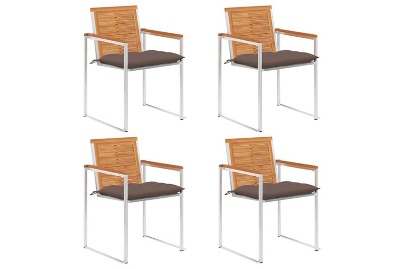 havestole 4 stk. med hynder massivt akacietræ - Gråbrun - Havemøbler - Balkon - Balkonmøbler - Altanstole