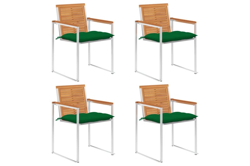 havestole 4 stk. med hynder massivt akacietræ - Grøn - Havemøbler - Balkon - Balkonmøbler - Altanstole