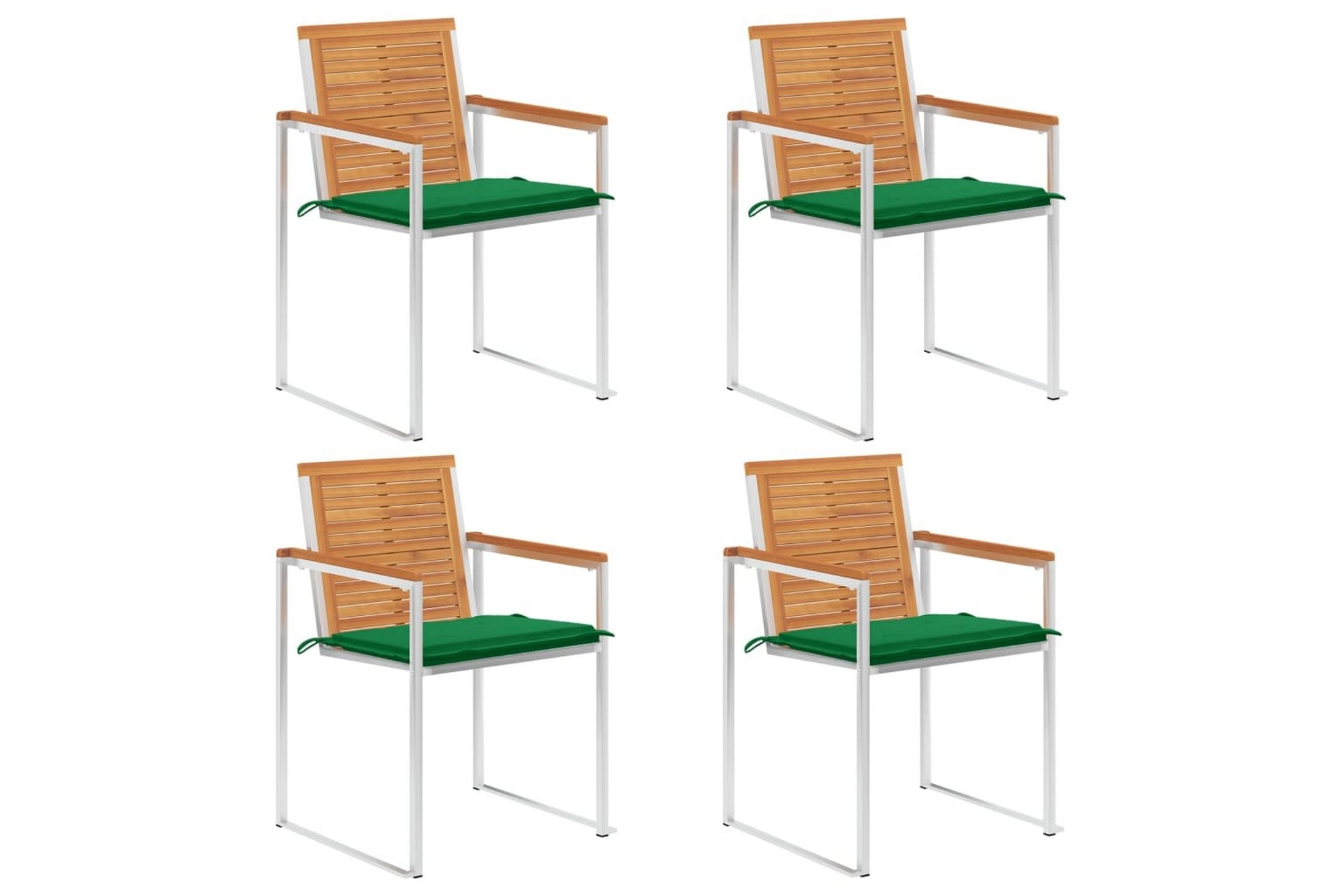 havestole 4 stk. med hynder massivt akacietræ - Grøn - Havemøbler - Balkon - Balkonmøbler - Altanstole