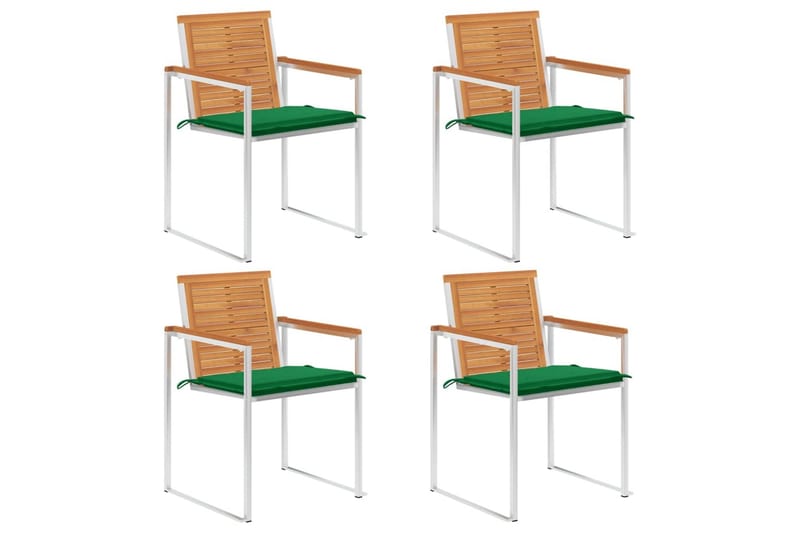 havestole 4 stk. med hynder massivt akacietræ - Grøn - Havemøbler - Balkon - Balkonmøbler - Altanstole