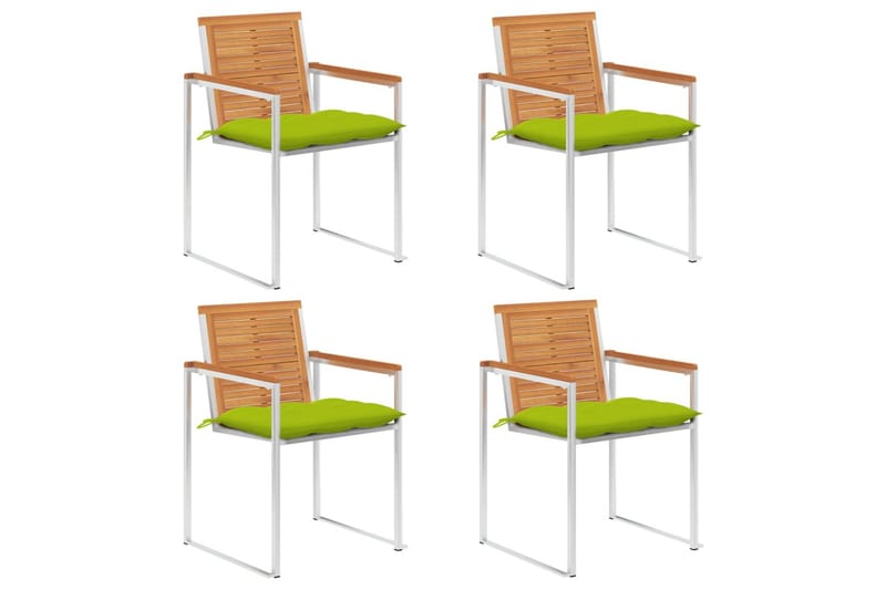 havestole 4 stk. med hynder massivt akacietræ - Grøn - Havemøbler - Balkon - Balkonmøbler - Altanstole