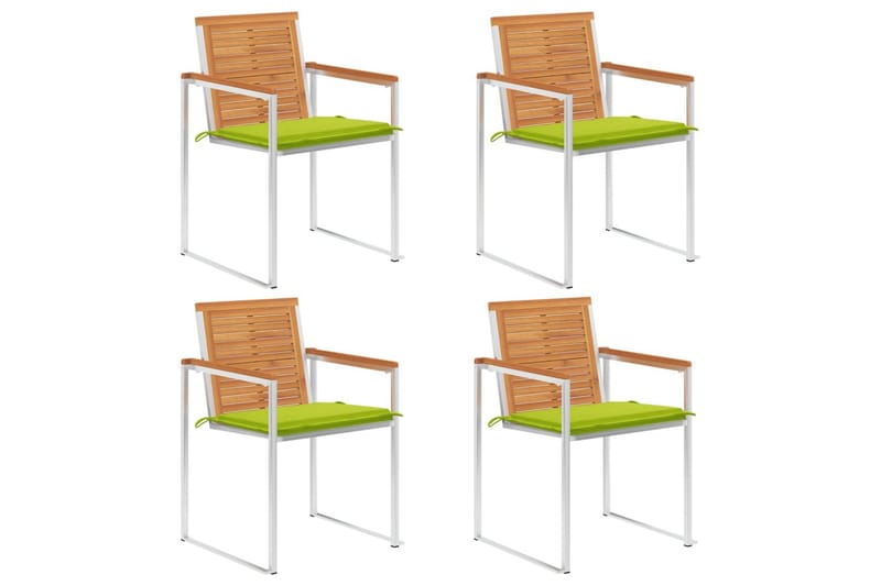 havestole 4 stk. med hynder massivt akacietræ - Grøn - Havemøbler - Balkon - Balkonmøbler - Altanstole