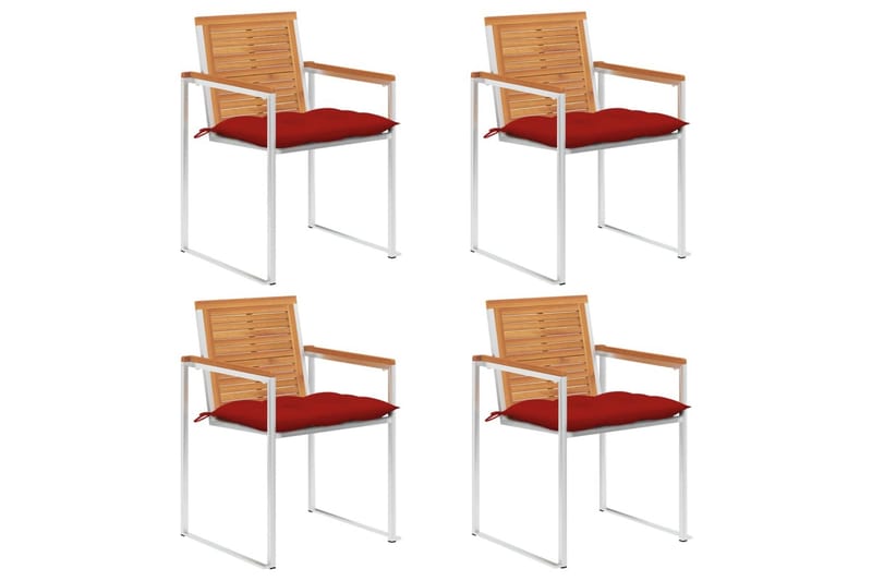havestole 4 stk. med hynder massivt akacietræ - Rød - Havemøbler - Balkon - Balkonmøbler - Altanstole