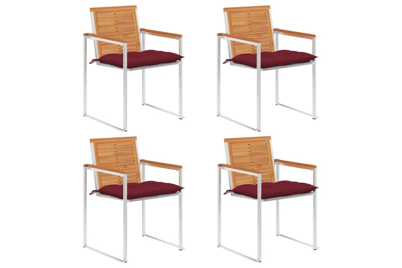 havestole 4 stk. med hynder massivt akacietræ - Rød - Havemøbler - Balkon - Balkonmøbler - Altanstole
