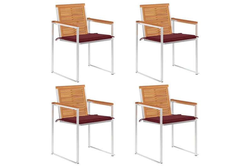 havestole 4 stk. med hynder massivt akacietræ - Rød - Havemøbler - Balkon - Balkonmøbler - Altanstole