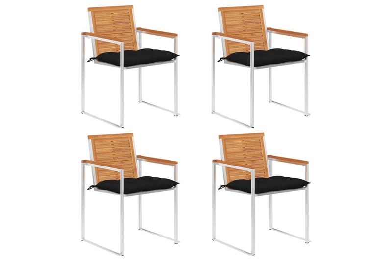 havestole 4 stk. med hynder massivt akacietræ - Sort - Havemøbler - Balkon - Balkonmøbler - Altanstole