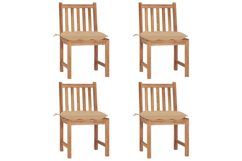 havestole 4 stk. med hynder massivt teaktræ - Brun - Havemøbler - Balkon - Balkonmøbler - Altanstole
