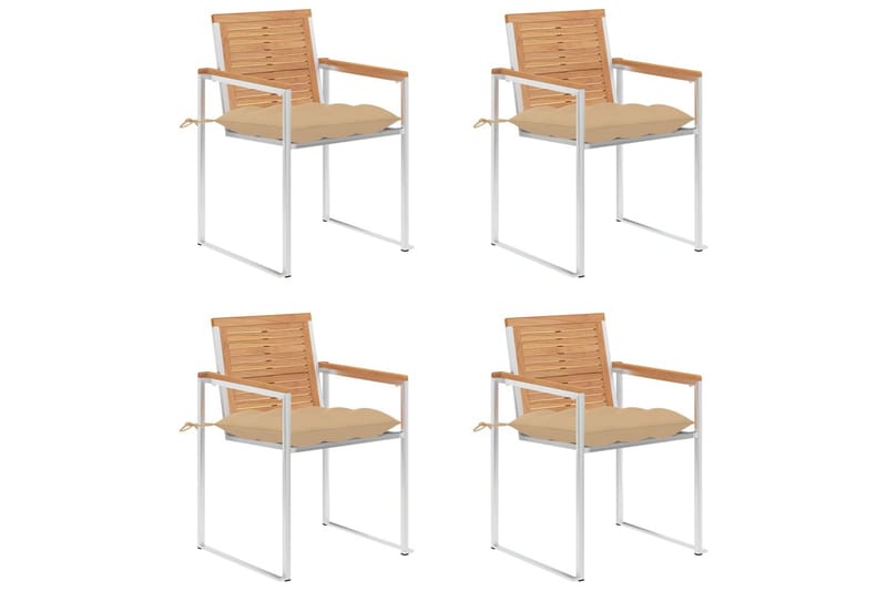 havestole 4 stk. med hynder massivt teaktræ - Brun - Havemøbler - Balkon - Balkonmøbler - Altanstole