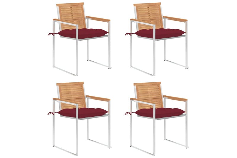 havestole 4 stk. med hynder massivt teaktræ - Brun - Havemøbler - Balkon - Balkonmøbler - Altanstole