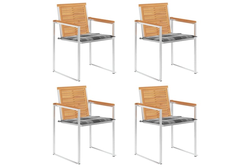 havestole 4 stk. med hynder massivt teaktræ - Brun - Havemøbler - Balkon - Balkonmøbler - Altanstole