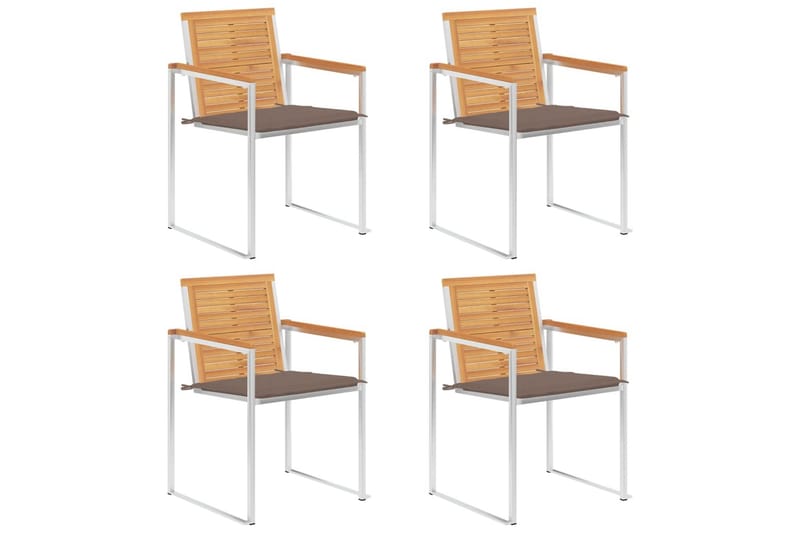 havestole 4 stk. med hynder massivt teaktræ - Brun - Havemøbler - Balkon - Balkonmøbler - Altanstole