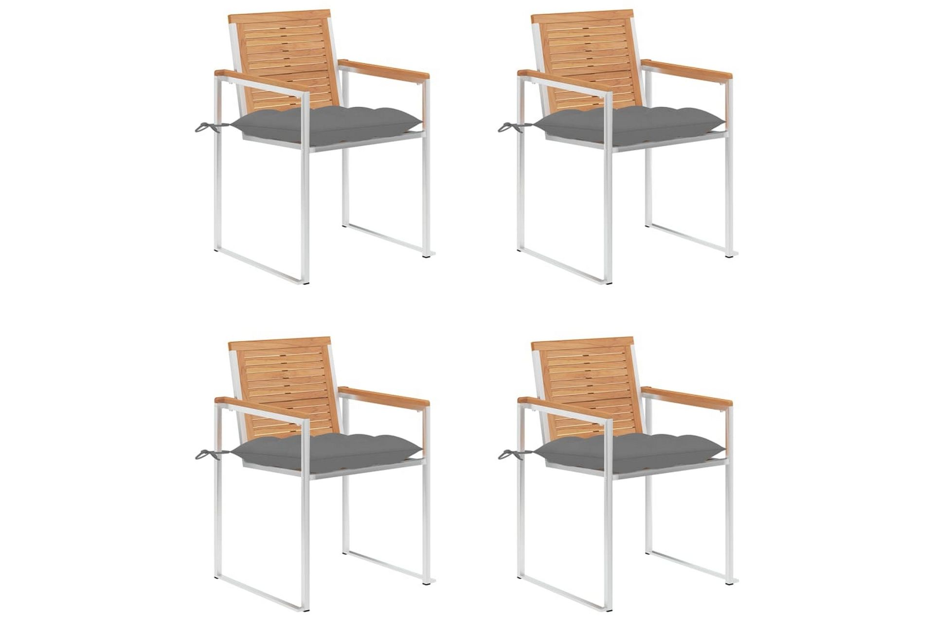 havestole 4 stk. med hynder massivt teaktræ - Brun - Havemøbler - Balkon - Balkonmøbler - Altanstole