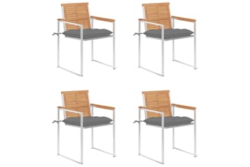 havestole 4 stk. med hynder massivt teaktræ - Brun - Havemøbler - Balkon - Balkonmøbler - Altanstole