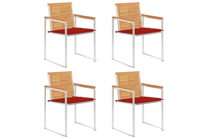 havestole 4 stk. med hynder massivt teaktræ - Brun - Havemøbler - Balkon - Balkonmøbler - Altanstole