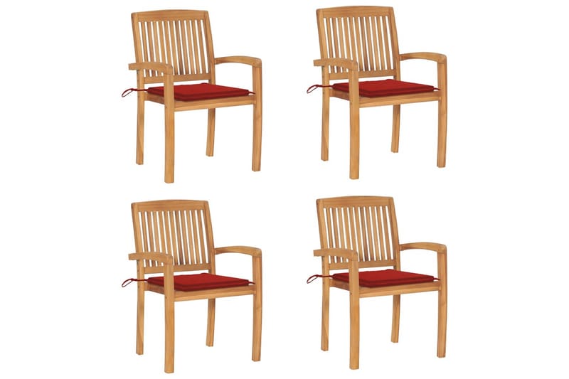 havestole 4 stk. med hynder stabelbare massivt teaktræ - Brun - Havemøbler - Balkon - Balkonmøbler - Altanstole