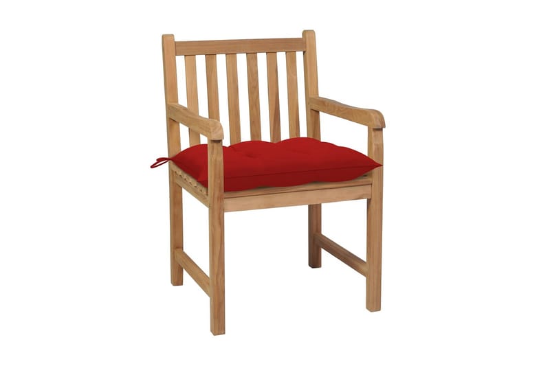 havestole 4 stk. med røde hynder massivt teaktræ - Brun - Spisebordsstole udendørs - Altanstole