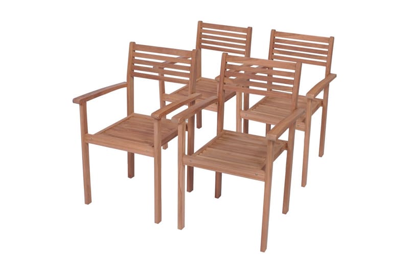 Havestole 4 Stk. Med Røde Hynder massivt teaktræ - Spisebordsstole udendørs - Altanstole